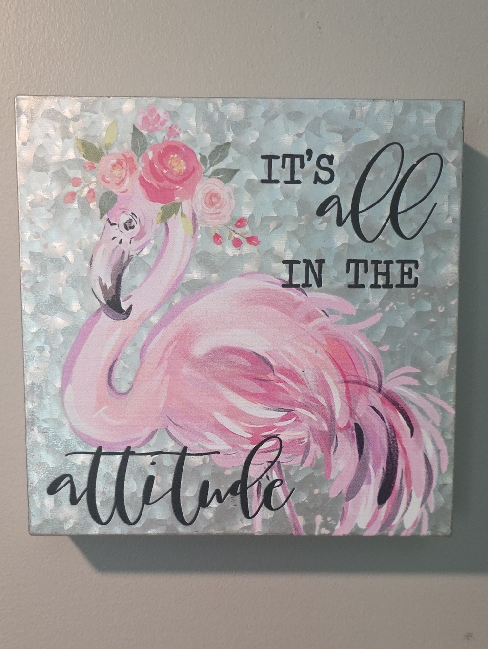 Pink Flamingo Floral Attitude Wall Art